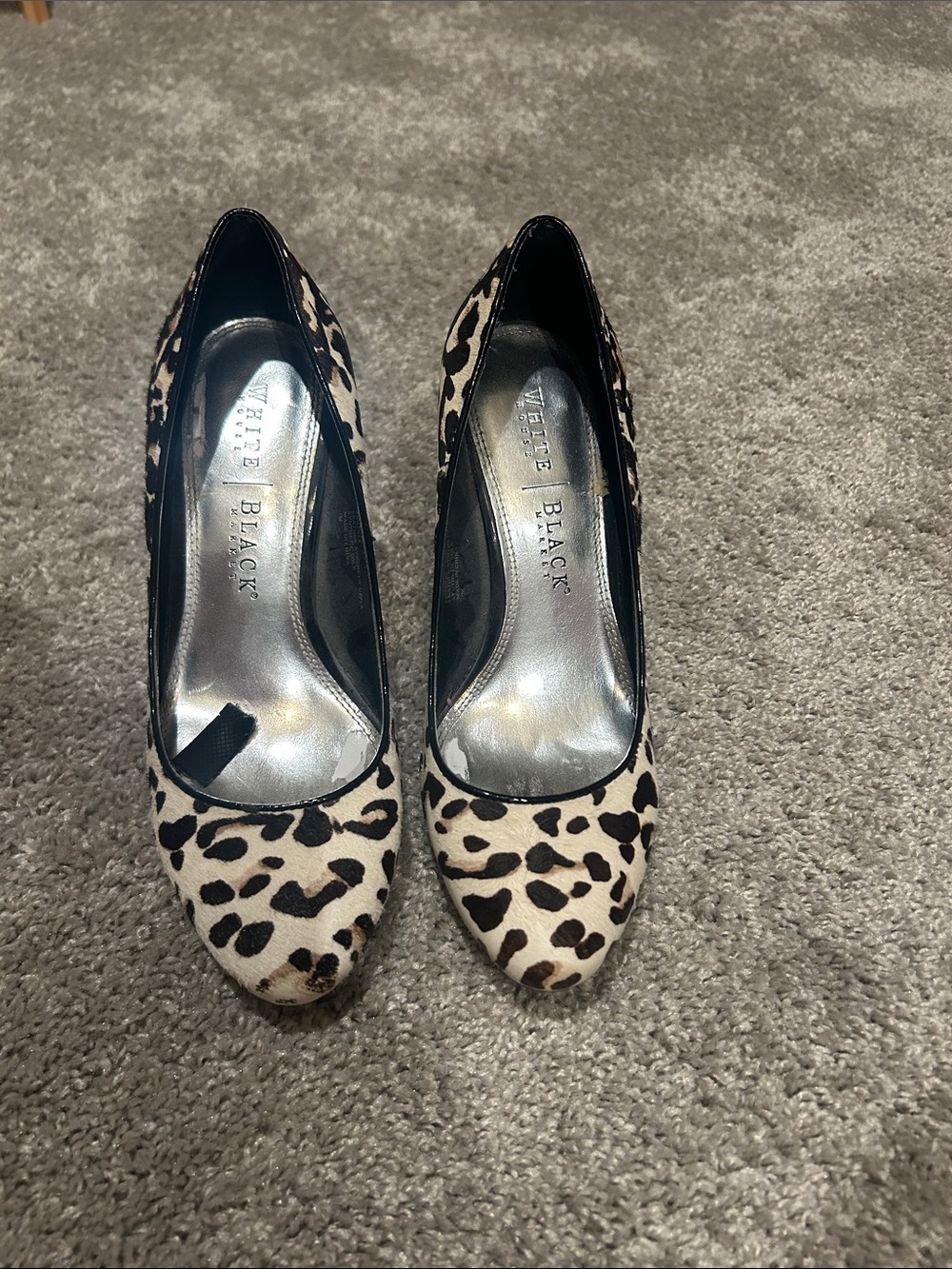 White House Black Market Leopard-Print Pointed-Toe Pumps in Cream and Black